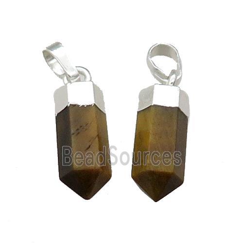 Tiger Eye Stone Bullet Pendant Silver Plated