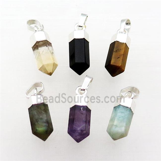 Mix Gemstone Bullet Pendant Prism Silver Plated