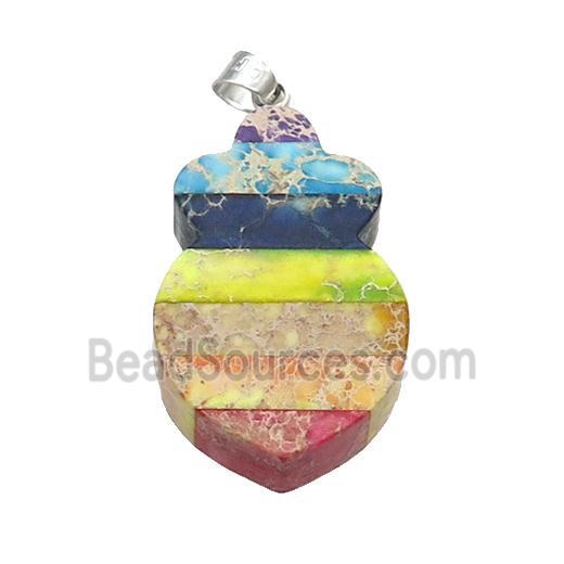 Rainbow Imperial Jasper Shield Chakra Pendant 