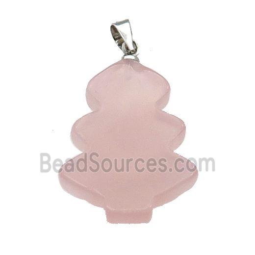 Rose Quartz Christmas Tree Pendant Pink