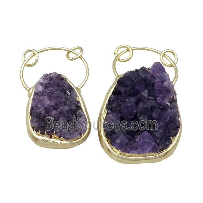 Amethyst Druzy Pendant Freeform Gold Plated