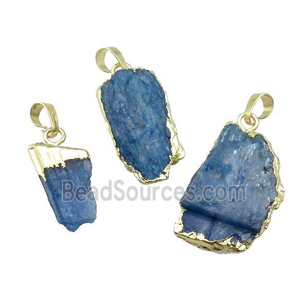 Blue Kyanite Pendant Freeform Gold Plated