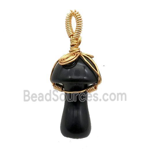 Black Onyx Agate Mushroom Pendant Wire Wrapped