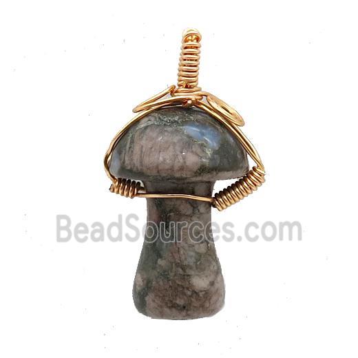 Gray Opal Mushroom Pendant Wire Wrapped