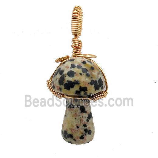 Black Dalmatian Jasper Mushroom Pendant Wire Wrapped