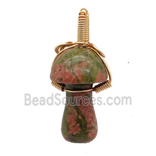 Unakite Mushroom Pendant Wire Wrapped