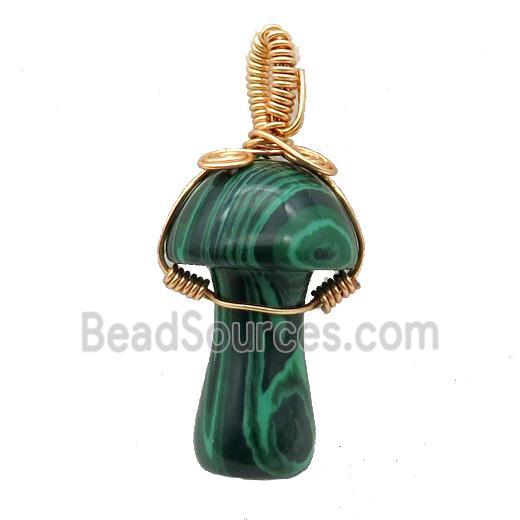 Synthetic Malachite Mushroom Pendant Wire Wrapped Green