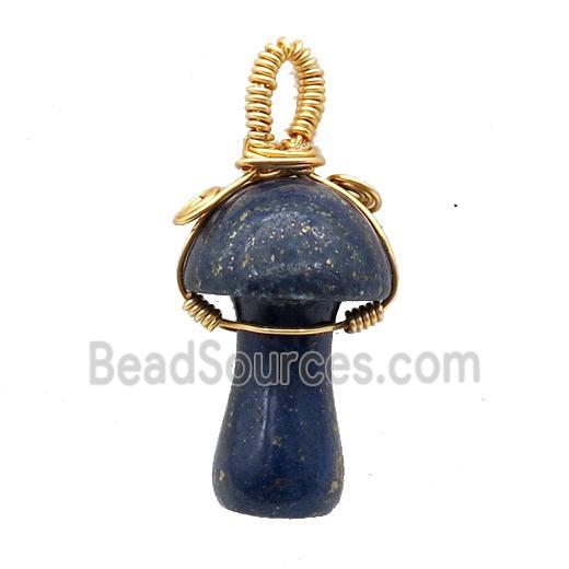 Blue Lapis Mushroom Pendant Wire Wrapped