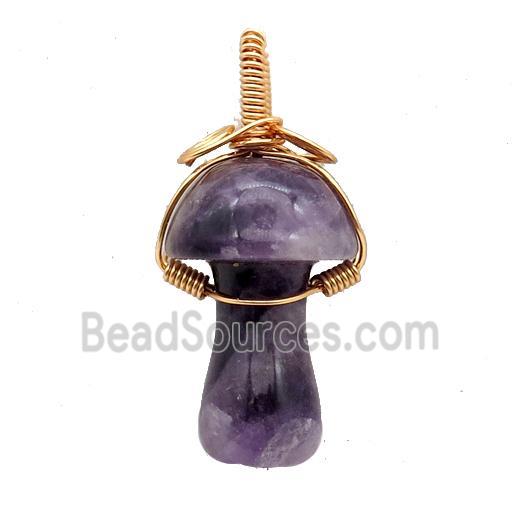 Purple Amethyst Mushroom Pendant Wire Wrapped