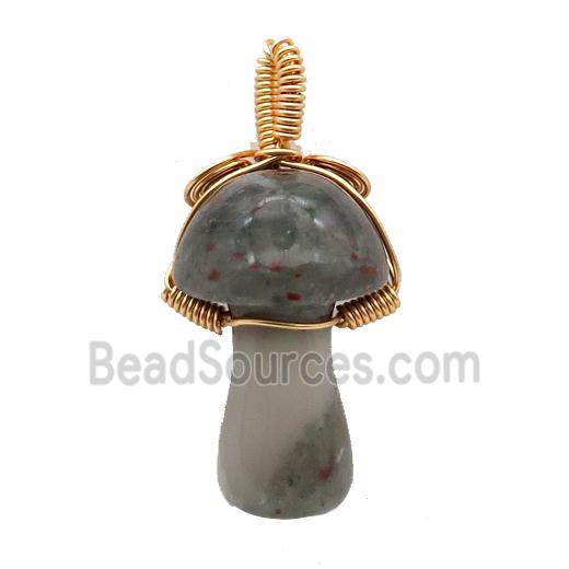 BloodStone Mushroom Pendant Wire Wrapped