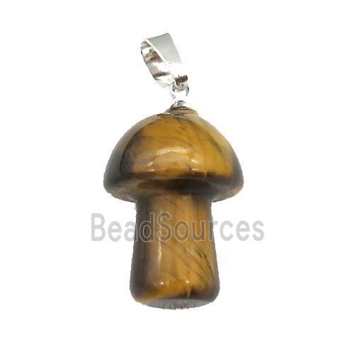 Yellow Tiger Eye Stone Mushroom Pendant