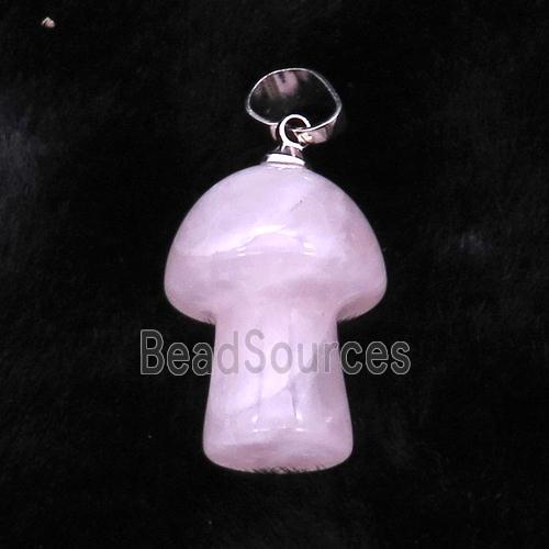 Pink Rose Quartz Mushroom Pendant