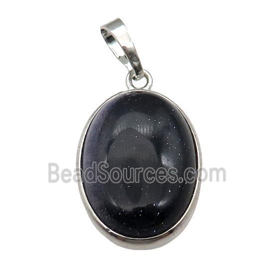 Blue Sandstone Oval Pendant Platinum Plated