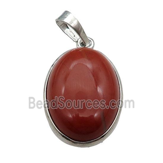 Red Jasper Oval Pendant Platinum Plated