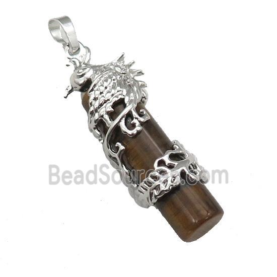 Tiger Eye Stone Column Pendant Phenix Platinum Plated