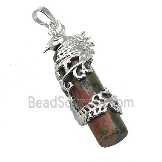 Unakite Column Pendant Phenix Platinum Plated