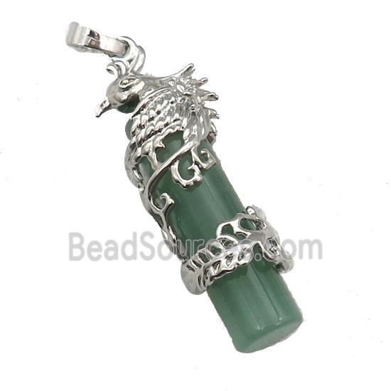 Green Aventurine Column Pendant Phenix Platinum Plated