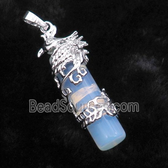 White Opalite Column Pendant Phenix Platinum Plated