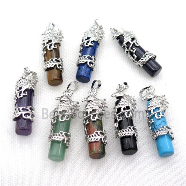 Mixed Gemstone Column Pendant Phenix Platinum Plated