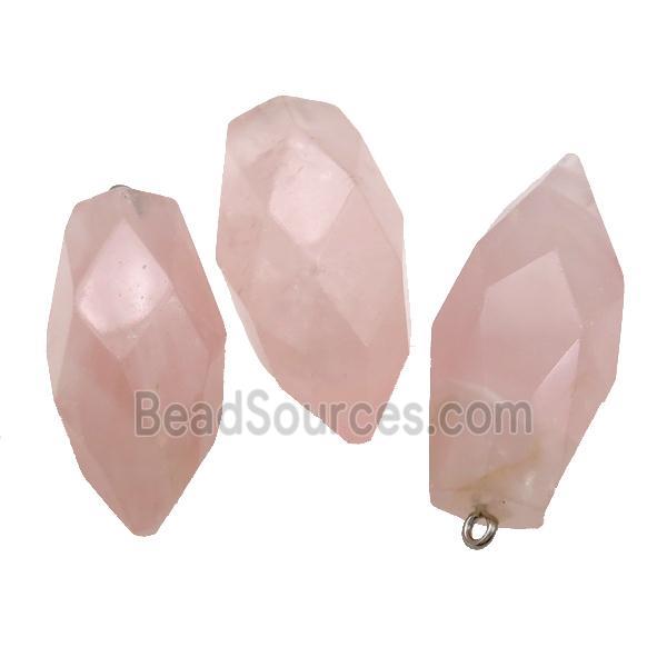 Pink Rose Quartz Bullet Pendant Faceted