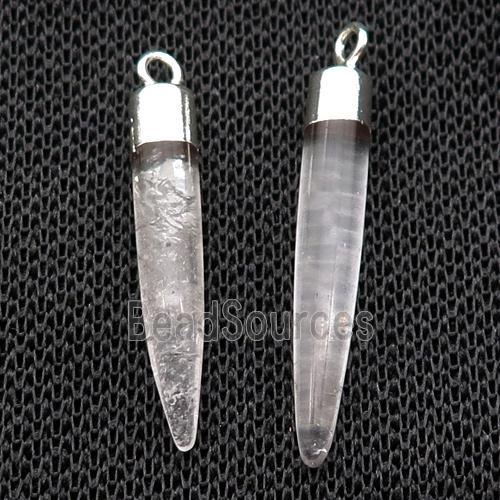 Clear Quartz Bullet Pendant Silver Plated