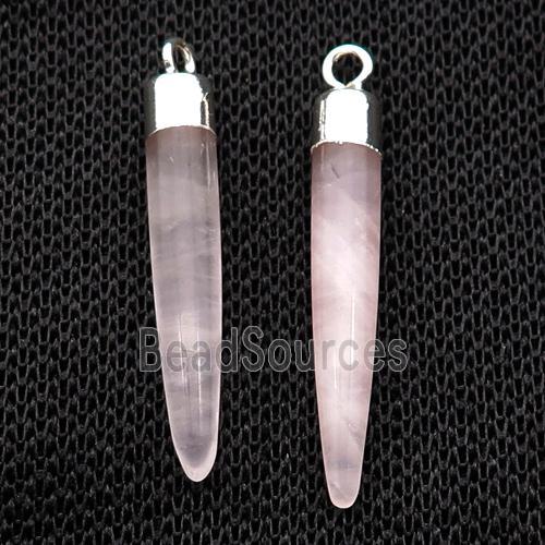 Pink Rose Quartz Bullet Pendant Silver Plated