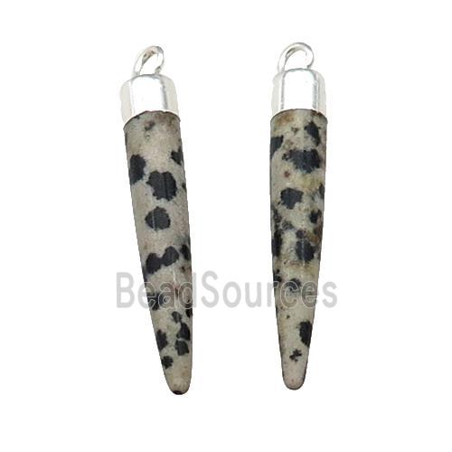 Black Dalmatian Jasper Bullet Pendant Silver Plated