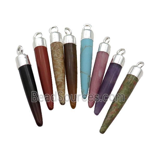 Mix Gemstone Bullet Pendant Silver Plated