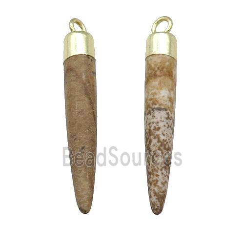 Picture Jasper Bullet Pendant Gold Plated