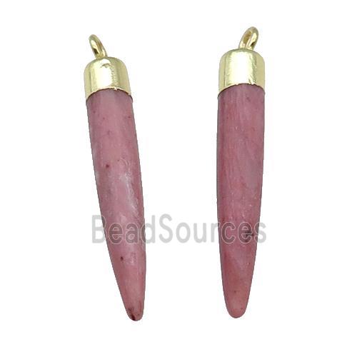 Pink Wood Lace Jasper Bullet Pendant Gold Plated