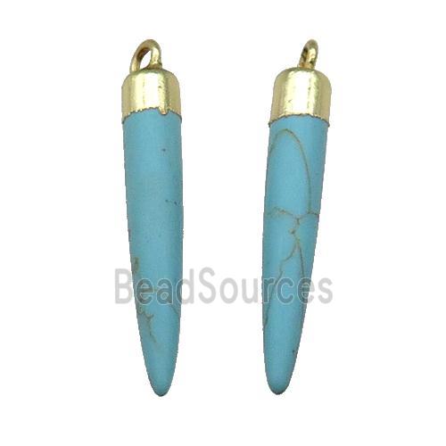 Blue Dye Turquoise Bullet Pendant Gold Plated