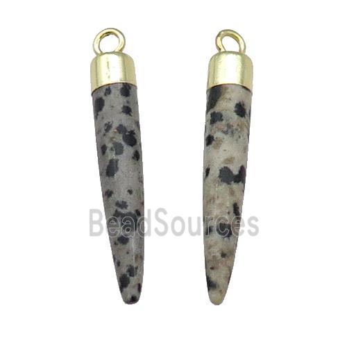 Black Dalmatian Jasper Bullet Pendant Gold Plated