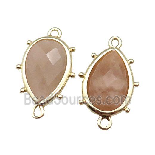 Peach Sunstone Connector Faceted Teardrop Gold Plated