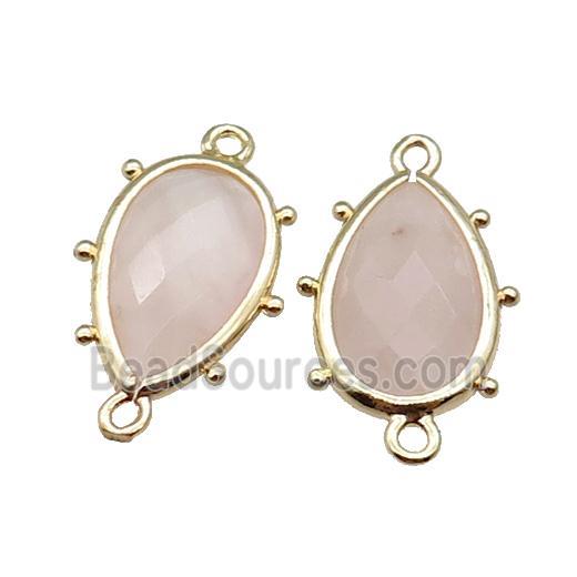 Rose Quartz Connector Faceted Teardrop Gold Plated