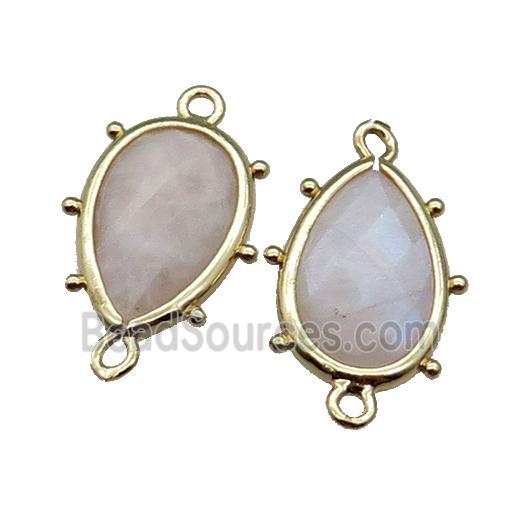 White Rainbow Moonstone Connector Faceted Teardrop Gold Plated