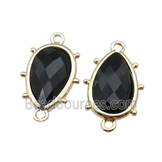 Black Onyx Agate Connector Faceted Teardrop Gold Plated