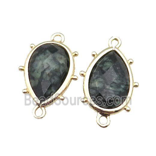 Green Kambaba Jasper Connector Faceted Teardrop Gold Plated