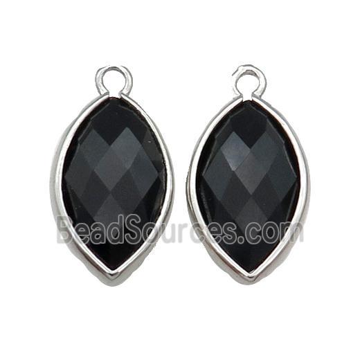 Black Onyx Agate Eye Pendant Faceted Platinum Plated