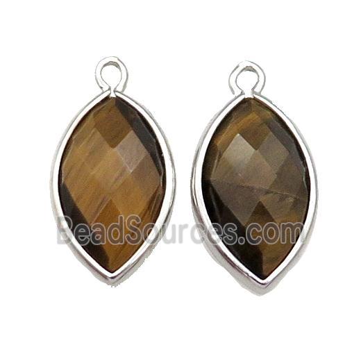 Tiger Eye Stone Eye Pendant Faceted Platinum Plated