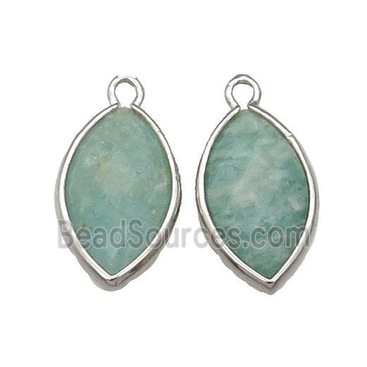 Green Amazonite Eye Pendant Faceted Platinum Plated