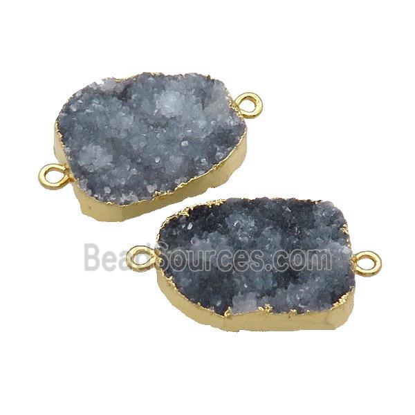 Quartz Druzy Connector Natural Color Freeform Gold Plated