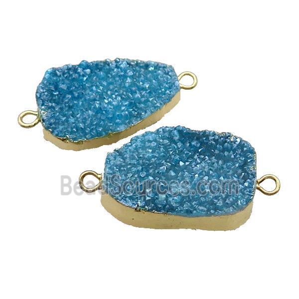 Blue Quartz Druzy Connector Freeform Gold Plated