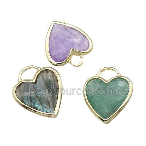 Mix Gemstone Heart Pendant Faceted Gold Plated