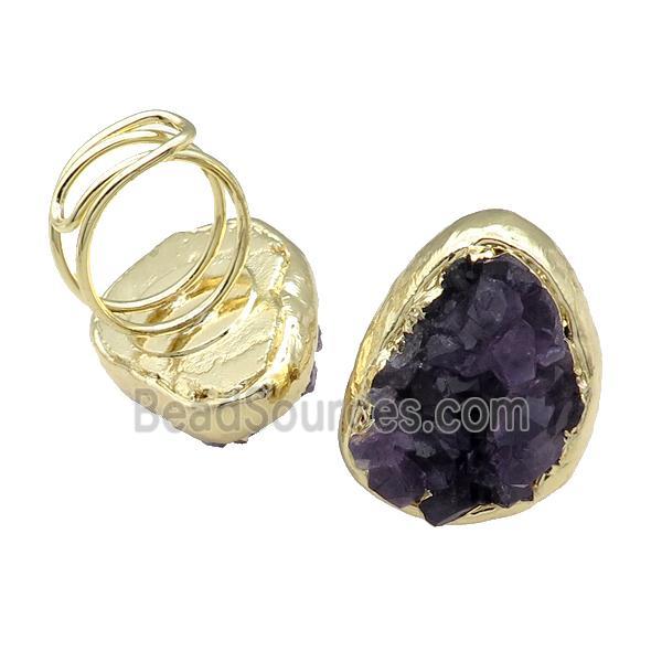 Amethyst Quartz Ring Adjustable Gold Plated