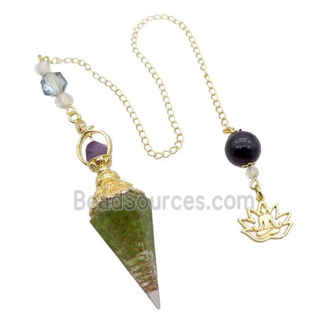 Green Peridot Chips Resin Pendulum Pendant Chakra Gold Plated