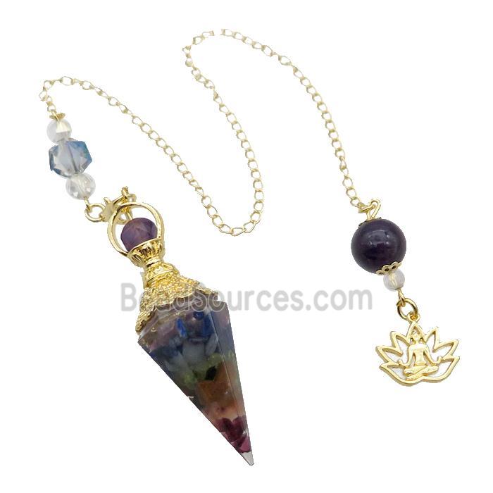 Mixed Gemstone Chips Resin Pendulum Pendant Chakra Gold Plated