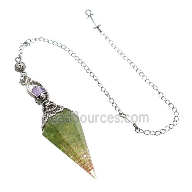 Green Peridot Chips Resin Pendulum Pendant Antique Silver