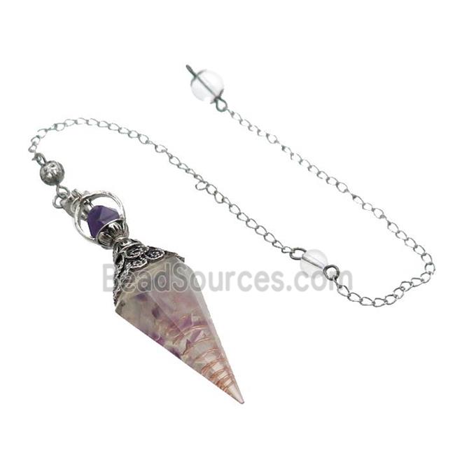 Fluorite Chips Resin Pendulum Pendant Antique Silver