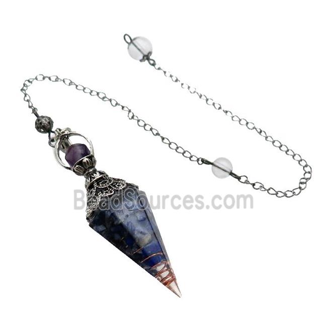 Blue Lapis Chips Resin Pendulum Pendant Antique Silver