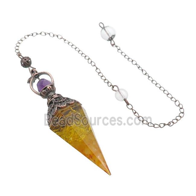 Yellow Citrine Chips Resin Pendulum Pendant Antique Red